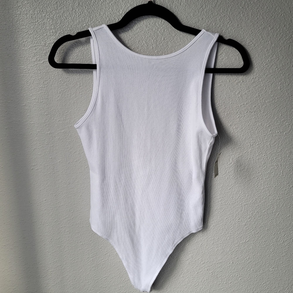 Aerie High Neck Deep Scoop Back Ribbed Tank Bodysuit Size Medium In White NWT